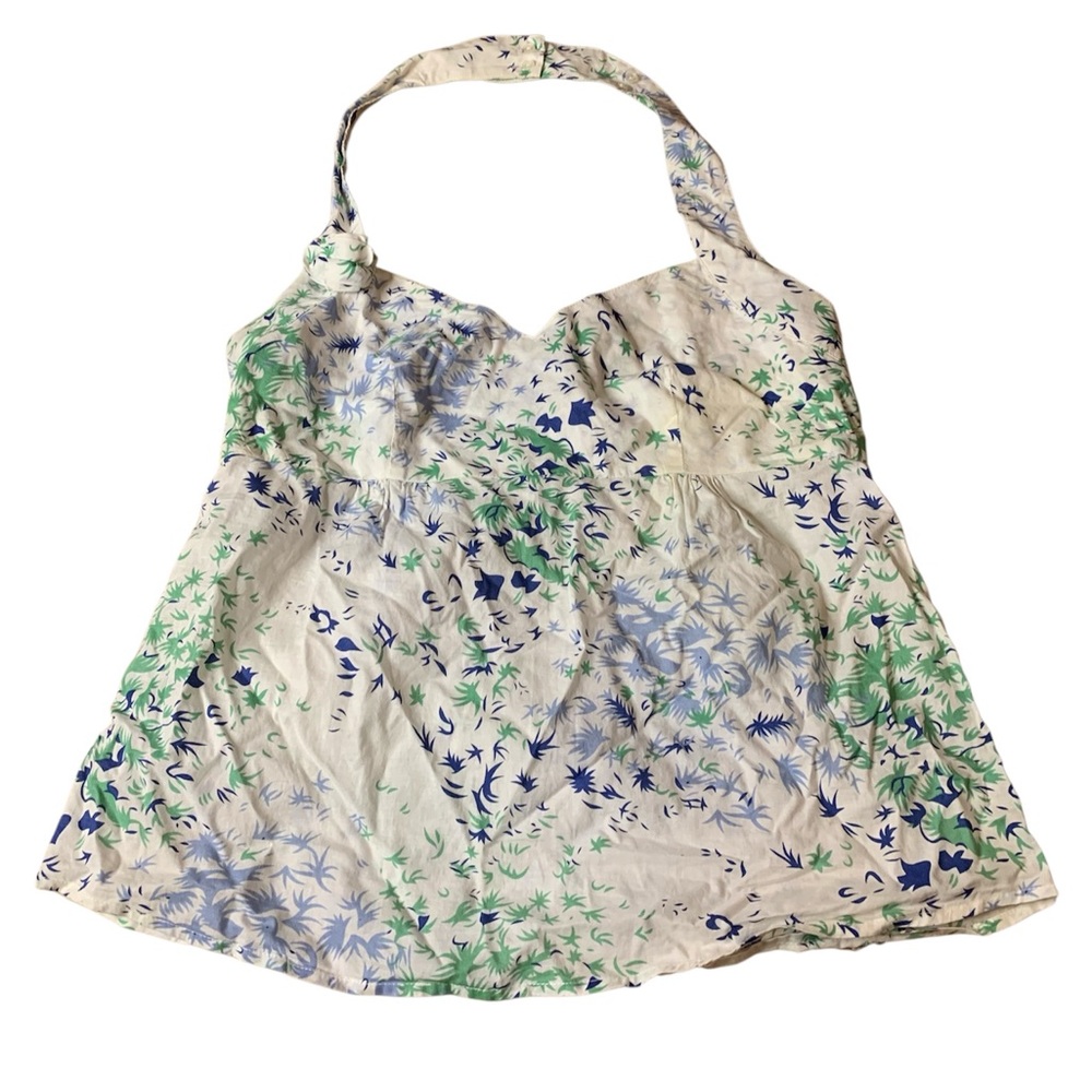 Ice Cube Blue & Green Tropical Floral Halter Top - Size M